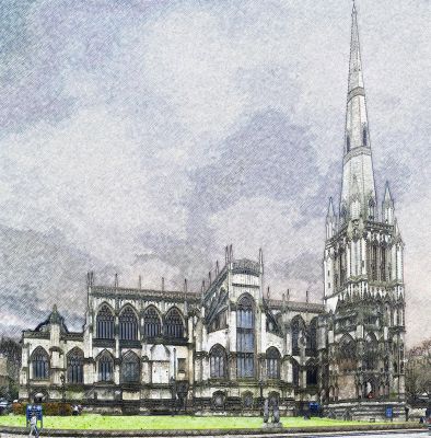 St Mary Radcliffe Church, Bristol
Made up from 3 images (didn't have my wide angle lens).  Wasn't happy with the panorama (need to find a decent sky for it) so i turned it into this.
